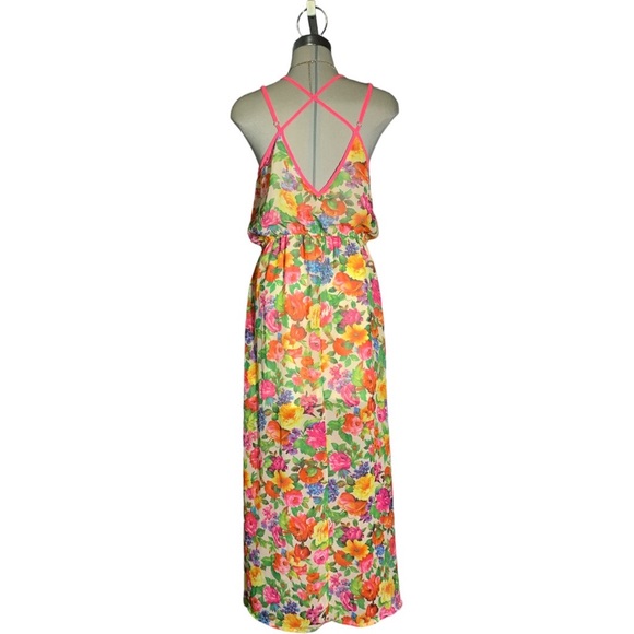 NEW LULUMARI Pink Floral Multicolour Design Maxi Dress Size L. - Picture 2 of 15